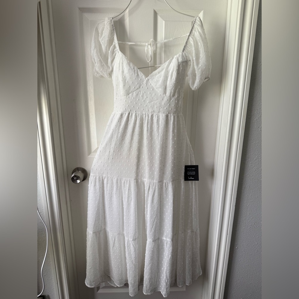 Lulu's White Puff Sleeve Tie-Back Chemise